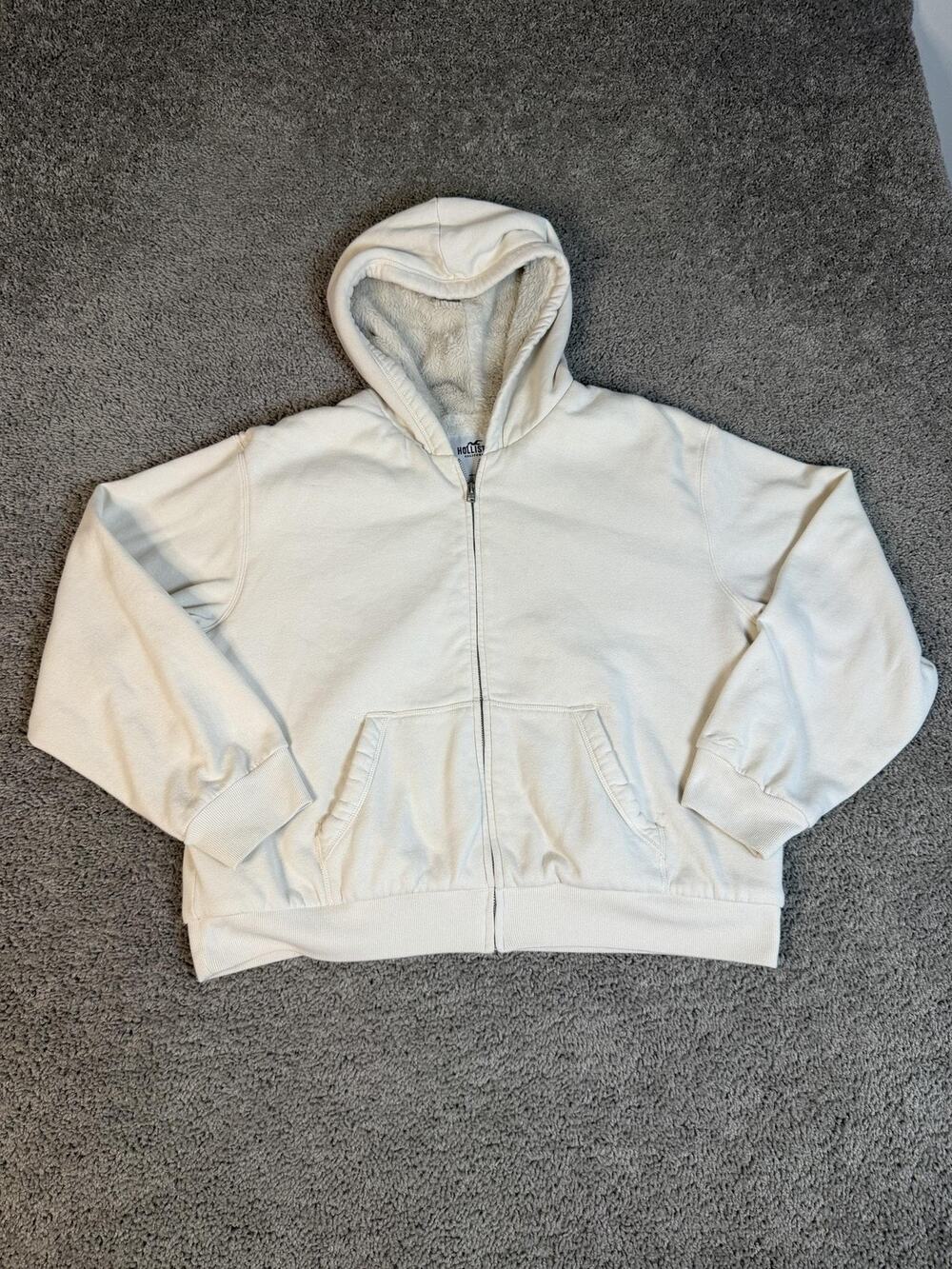 Hollister Hoodie Womens L White Cozy Full Zip Sherpa Lined Fleece Hooded Casual